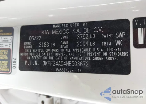 2022 Kia Forte Lxs из США, поврежденный, VIN 3KPF24AD4NE503672